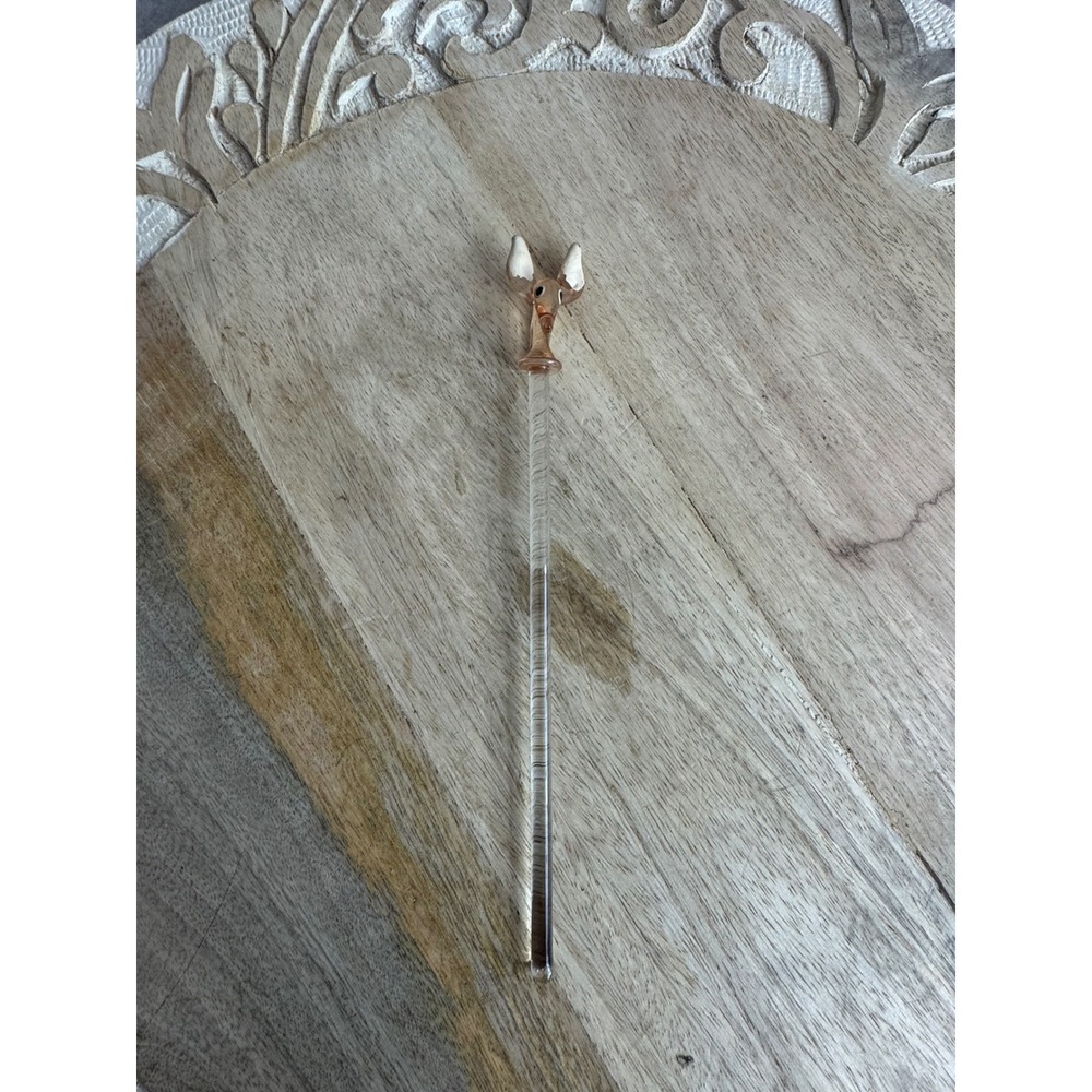 Vintage Glass Swizzle Stick Animal Head Donkey Burro Drink Stirrer Amber‎ Clear